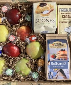 Our Sunday Brunch Box contains a mix of our finest apples and several baking mixes, along with some maple syrup